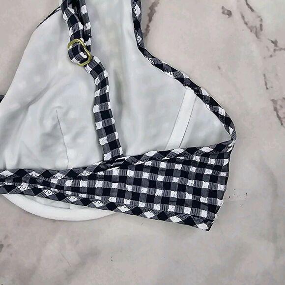 J Crew Swim Top 42D Blue Gingham Underwire Bikini Ruffle Seersucker BE750 - Picture 6 of 11